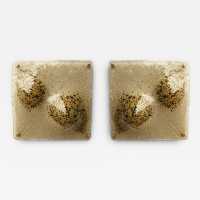 Pair of Mid-Century Modern Space Age Wall Sconces, Textured Murano Glass and Brushed Brass Gold Painted Metal Style Sconces. Famous Italian design like Venini, Vistosi, La Murrina, Aldo Carlo Nason for Mazzega, Stilnovo, Joe Colombo, Arteluce, Arredoluce, Lumi, Luci, Rggiani, Sciolari, Werner Pantone, Luigi Colani, Raak, Angelo Lelii, Angelo Brotto, Esperia, Francesco Bocola, Superstudio, Enrico Tronconi, Mario Bellini, Harvey Guzzini, Luigi Massoni, Martinelli, Pierre Cardi