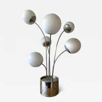 Mid-Century Modern Space Age Rare table or floor lamp by Italian designer Pia Guidetti Crippa for the publisher Lumi, chrome metal and opaline glass ball. Famous manufactures such as Sarfatti, Artemide, Arredoluce, Sciolari, Reggiani, Arlus, Stilnovo, Angelo Lelii Esperia, Hollywood Regency.