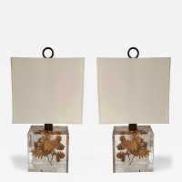 Pair of table or bedside lamps in fractal resin with leaf inclusions, design attributed to Christian Dior for the house in the 1970s. Famous designers such as Pierre Giraudon, François Godebski, Marie Claude Fouquières.