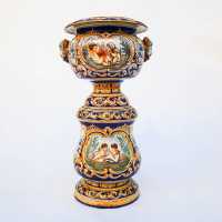 Polychrome earthenware basin and pedestal – Nevers, Antoine Montagnon (1838-1899)