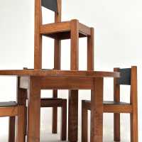 Round Dinner Table and its 4 Chairs in Solid Elm by Michel Milleret, Paris 1979