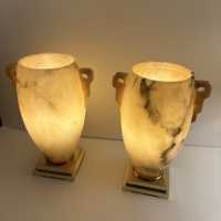 Pair of lamps in alabaster and polished brass