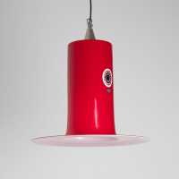 Alessandro Pianon for Vistosi, red Lattimo pendant lamp in Murano glass, circa 1960