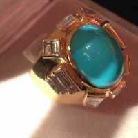 Bague en or jaune 18 carats avec cabochon de turquoise et diamants baguette 120 carats