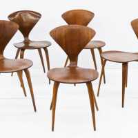 Set of Norman Cherner Walnut side Chair for Plycraft, 1950