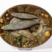 Renoleau, Plat aux poissons, vers 1890, faïence émaillée, 42x32 cm