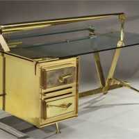 Bureau de forme libre en laiton, Michel Kiriliuk, 1985