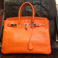 Sac Birkin Hermès orange en autruche, 2006