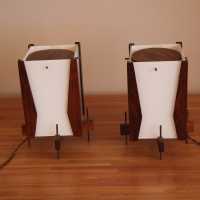 Pair of lamps by Maison Celina in jacaranda wood and glass, circa 1960