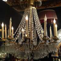 Lustre à douze lumières, cristal, bronze et laiton' circa 1940