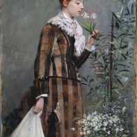 Louis Pierre VERWEE 1807-1877 "Portrait de jeune femme aux lys"