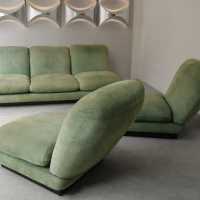 Willy Rizzo, canapé et chauffeuses/ fauteuils en pécari, vert jade, années 70
