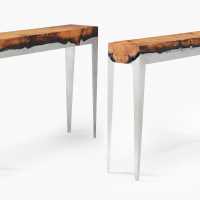 Console en cyprès et aluminium, unique exemplaire