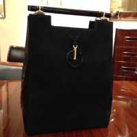Sac, Jean Patou, daim et cuir verni, poignées en lucite, circa 1960