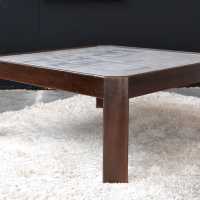 TABLE DESIGN ALLEMAND CIRCA 1970.DESSUS ALUMINIUM GRAVE A L'ACIDE.