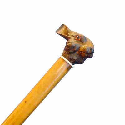Pommel stick representing a rabbit's head. The eyes are in sulphite, ivory ferrule and malacca rush
