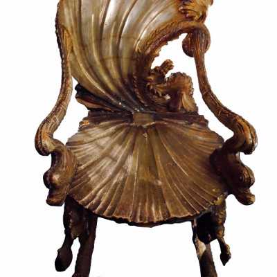 Rare carved wooden cave armchair. Venetian manufacture of the 19th century