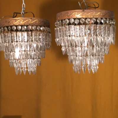 paire pair lustre chandelier cristal crystal luminaire light pendant pampilles