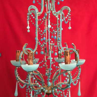 lustre opaline bleu pampille