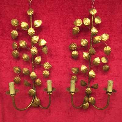 paire pair applique light fixture golden feuilles leaves