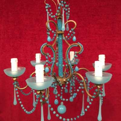 lustre opaline bleu pampille blue chandelier