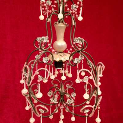 lustre chandelier opaline rose pink light