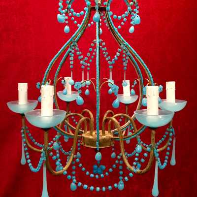 lustre chandelier opaline bleu blue light