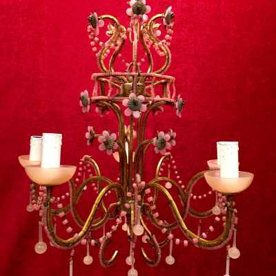 lustre chandelier opaline rose pink light