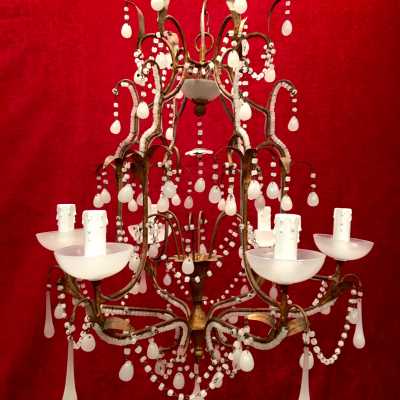 lustre chandelier opaline blanc white light 