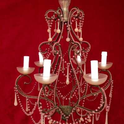 lustre chandelier opaline rose pink light