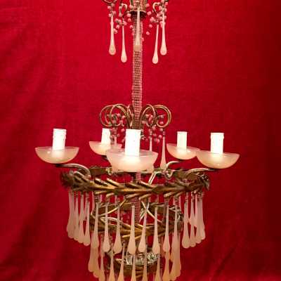 lustre chandelier opaline rose pink light