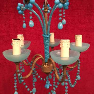 lustre chandelier opaline bleu blue light