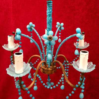 lustre chandelier opaline bleu blue light