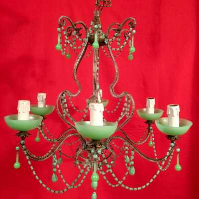lustre chandelier opaline vert green light