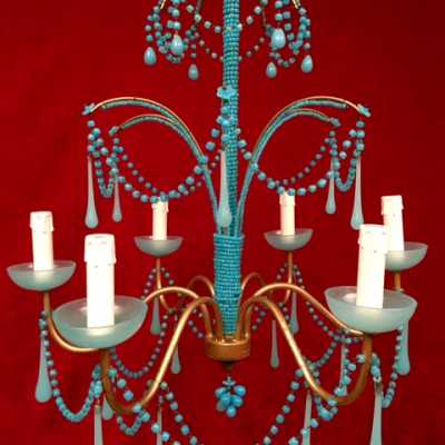 lustre chandelier opaline bleu blue light