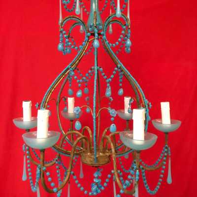 lustre chandelier opaline bleu blue light
