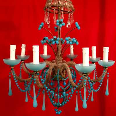 lustre chandelier opaline bleu blue light italian