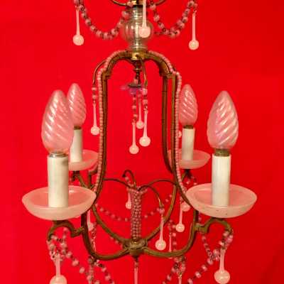 lustre chandelier opaline rose pink light