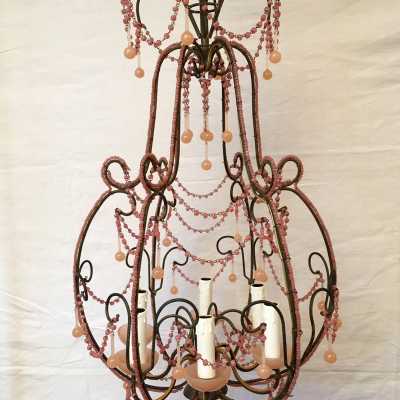 lustre chandelier opaline rose pink light