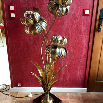 lampadaire lampe lamp doré laiton fer fleurs