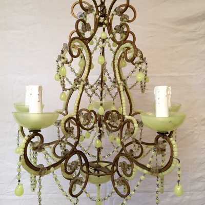lustre chandelier opaline rose pink light