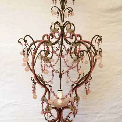 lustre chandelier opaline rose pink light