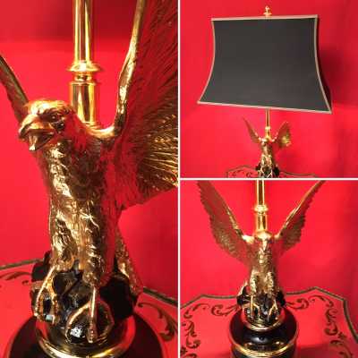 lampe lamp laiton brass aigle eagle noir black or doré gold golden