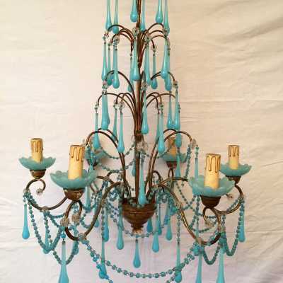 lustre chandelier opaline bleu blue light