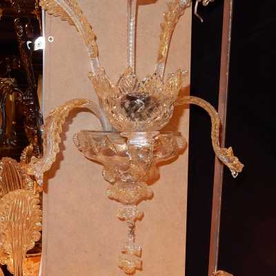 1950' Paire d'appliques 1 bras Murano Cristal et Paillons d'Or