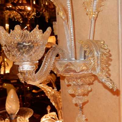 1950' Paire d'appliques 1 bras Murano Cristal et Paillons d'Or