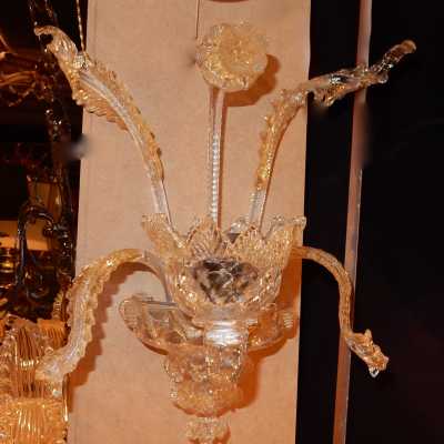 1950' Paire d'appliques 1 bras Murano Cristal et Paillons d'Or