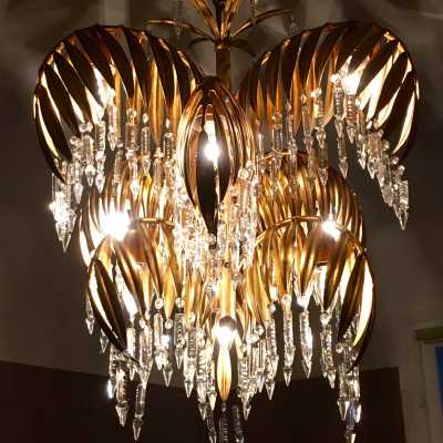 lustre palmier fer doré palm chandelier golden light lumières