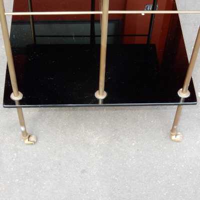 1950/70' Etagère à 3 Niveaux en Laiton et Opaline Noire en Escalier Maison Bagués