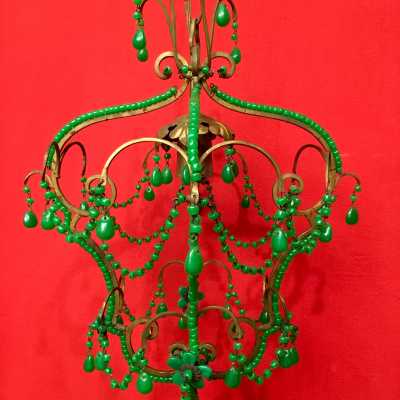 lustre chandelier opaline rose pink light vert green